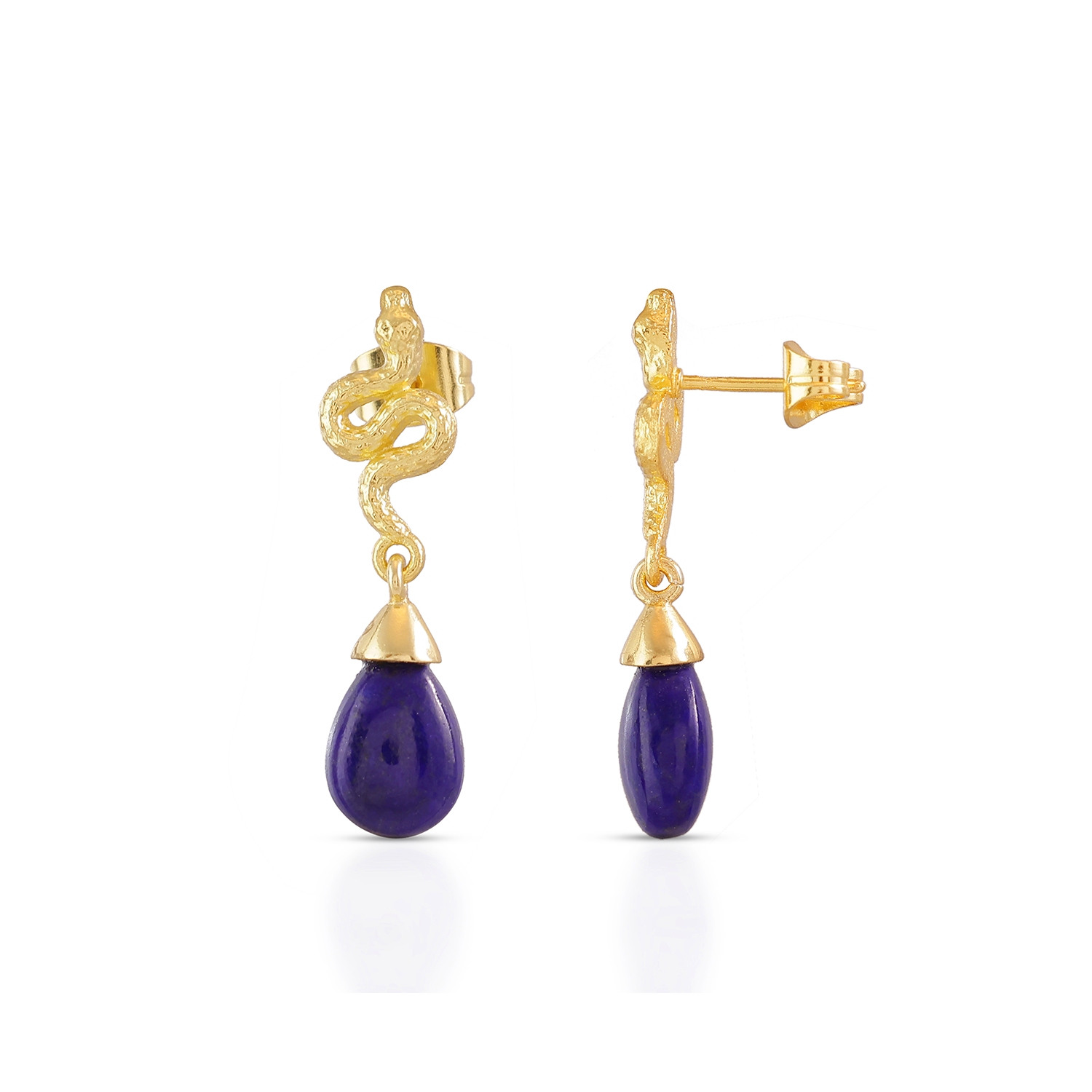 Medusa Small Gemstone Drop Earrings Lapis Azuni London