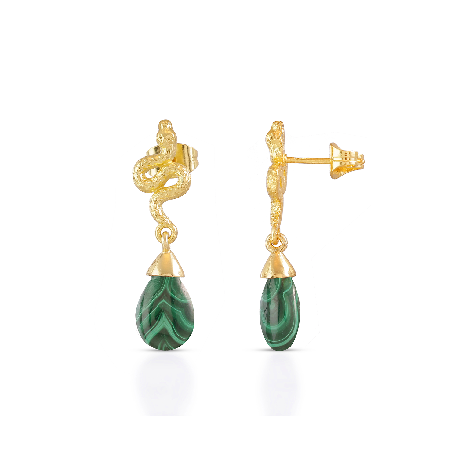 Medusa Small Gemstone Drop Earrings Malachite Azuni London