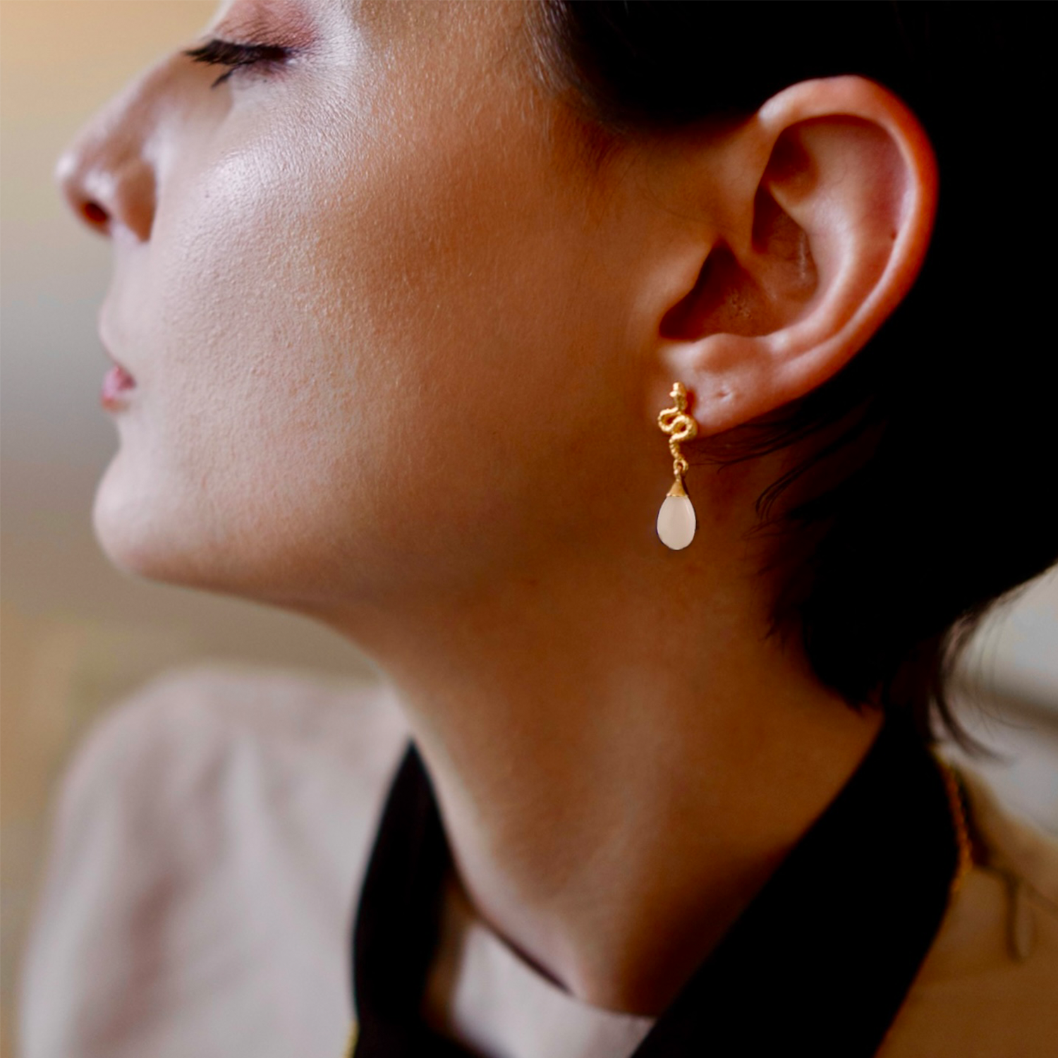 Medusa Small Gemstone Drop Earrings White Agate Azuni London