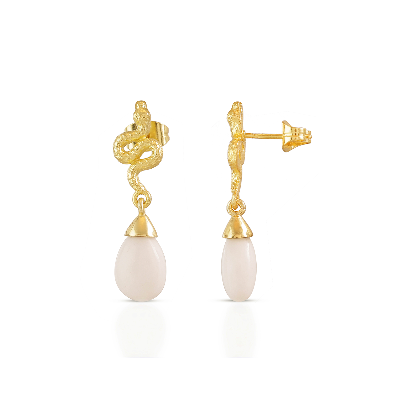 Medusa Small Gemstone Drop Earrings White Agate Azuni London