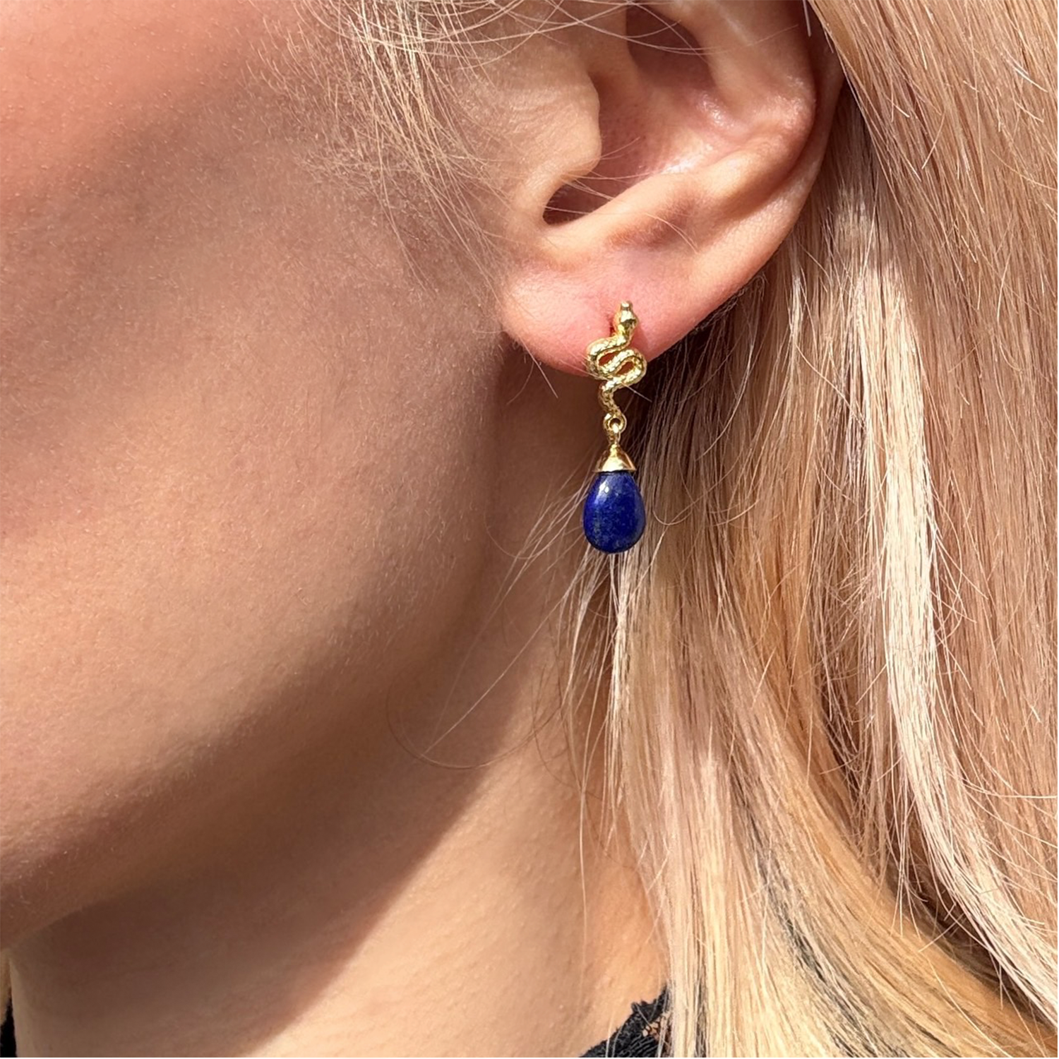 Medusa Small Gemstone Drop Earrings Lapis Azuni London