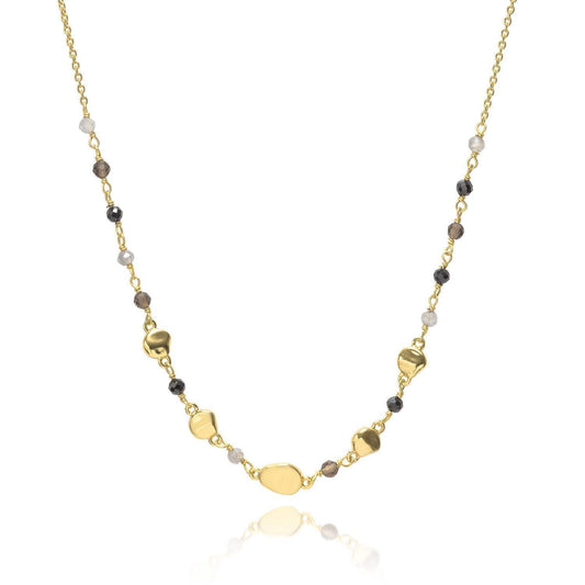 Sofia Nugget Necklace Black Onyx, Smoky Quartz & Labradorite.