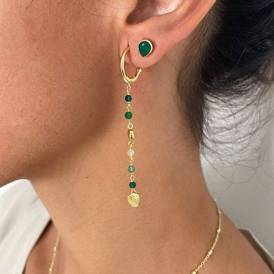 Sofia Small Hoop Nugget Earrings  Green Hydro, Green Jade, Prehnite & Green Aventurine.