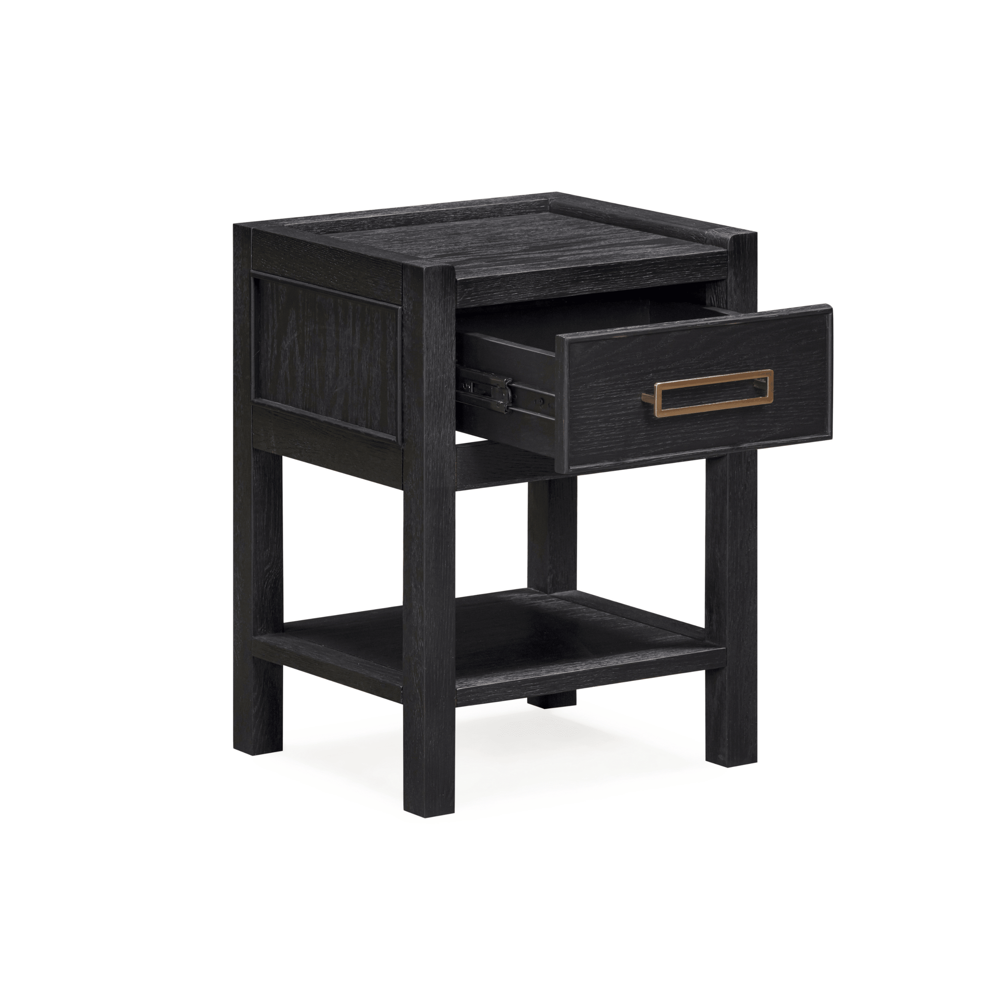 Soho Black Oak Veneer 1 Drawer Bedside Table.