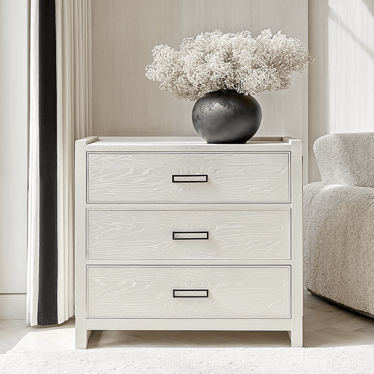 Soho Cream Oak Veneer 3 Drawer Chest - Rosey's Creations