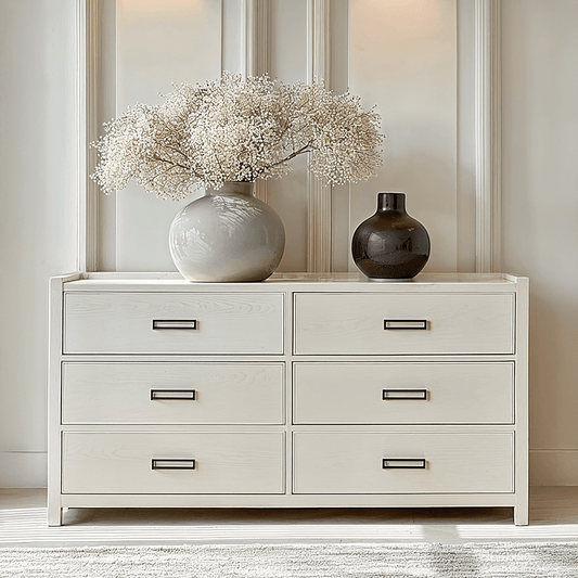 Soho Cream Oak Veneer 6 Drawer Chest.