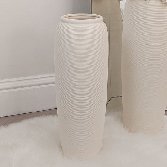Solis Large Floor Standing Stone Ceramic Neutral Vase.
