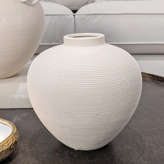 Solis Medium Rounded Stone Ceramic Neutral Vase.