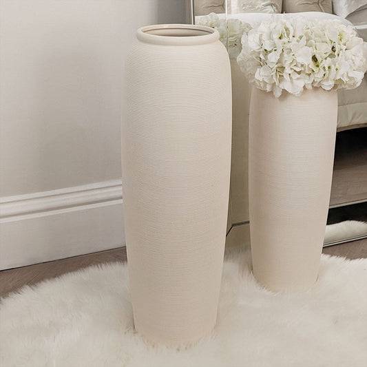 Solis XL Floor Standing Stone Ceramic Neutral Vase.
