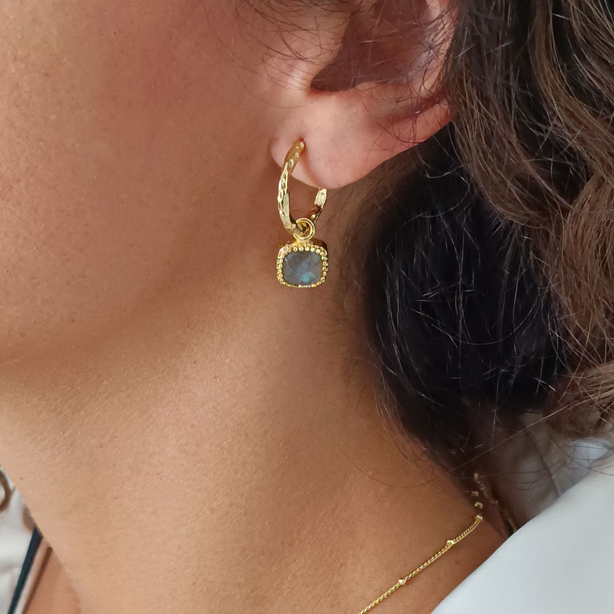 Tetra Square Gemstone Charm Hoops with Labradorite Azuni London