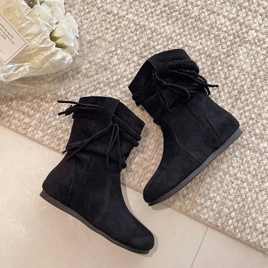 Suede Fringe Round Toe Boots - Rosey's Creations