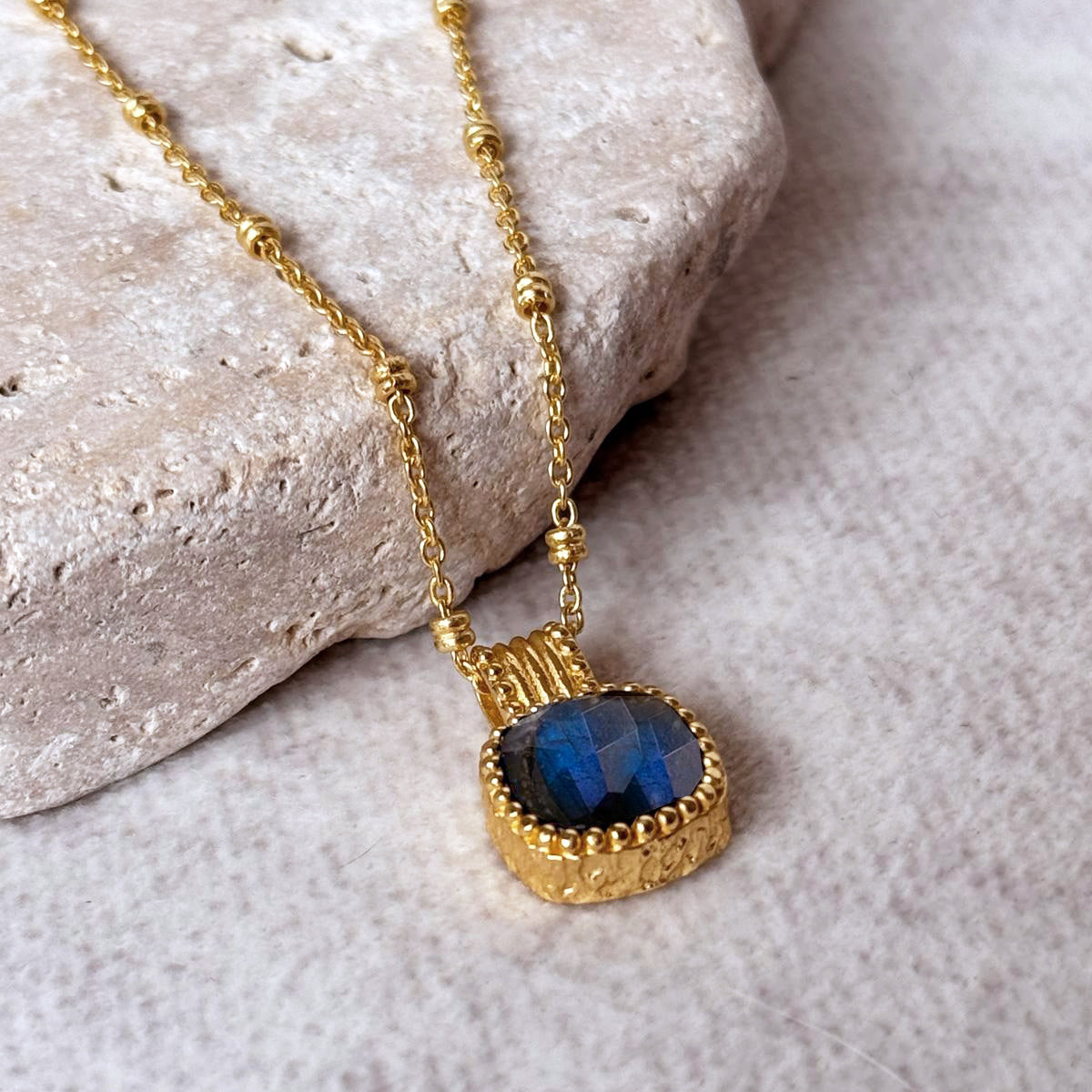 Tetra Square Gemstone Pendant with Labradorite Azuni London