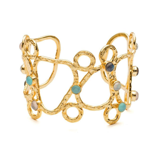 Thalia Sculptural Cuff with Rose Quartz, Moonstone, Labradorite & Pariba Onyx.