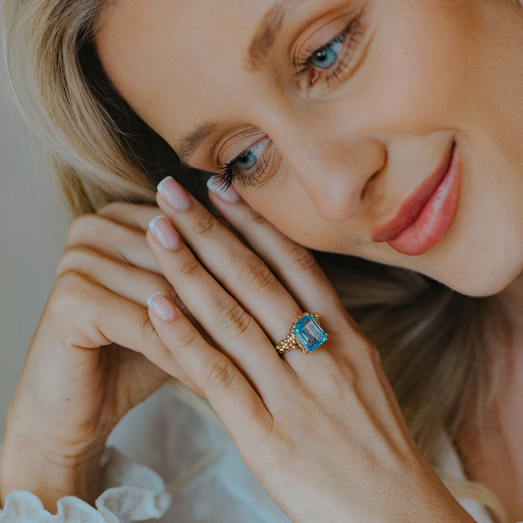 Gold Sky Blue Topaz Ring - Aurelia Dainty London