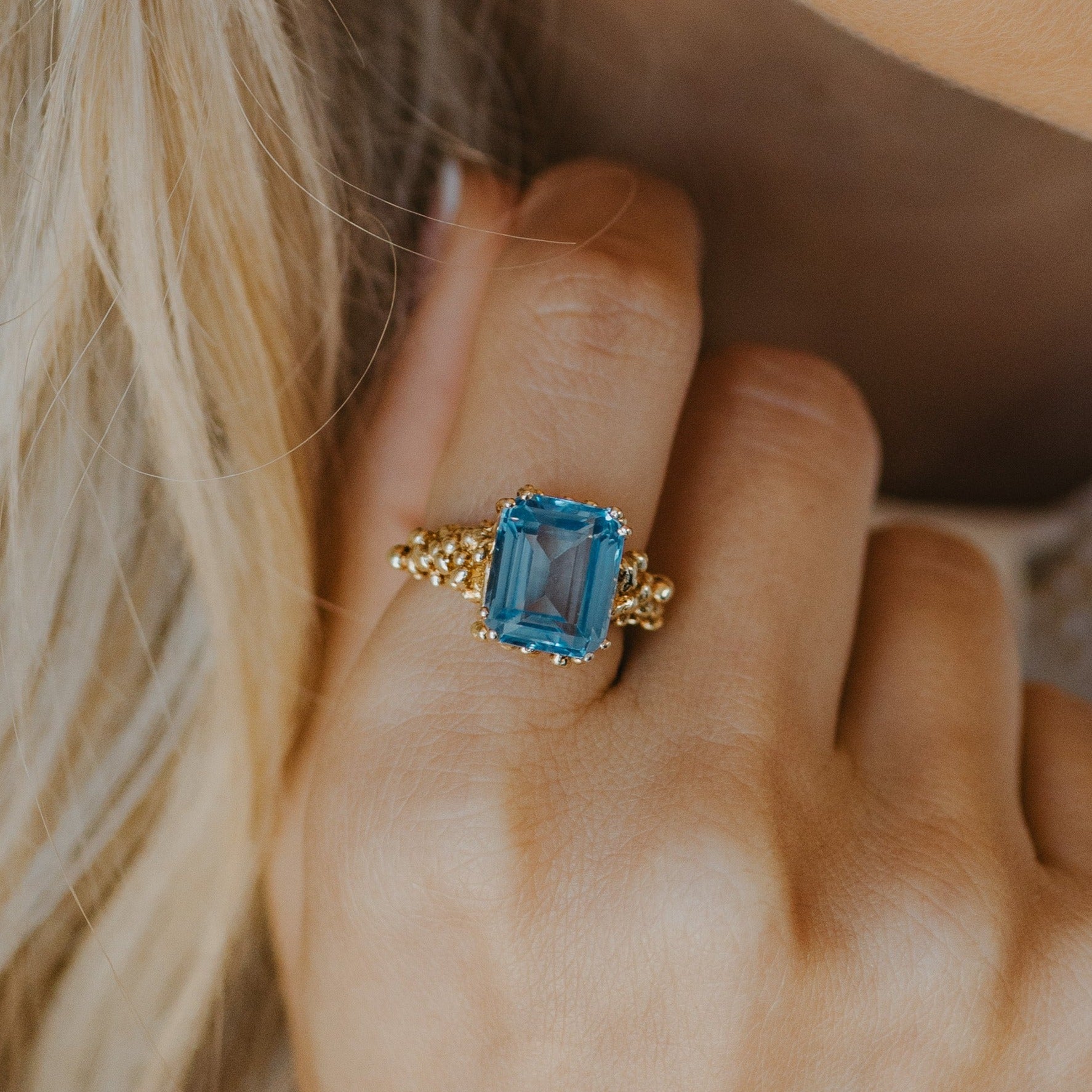 Gold Sky Blue Topaz Ring - Aurelia Dainty London