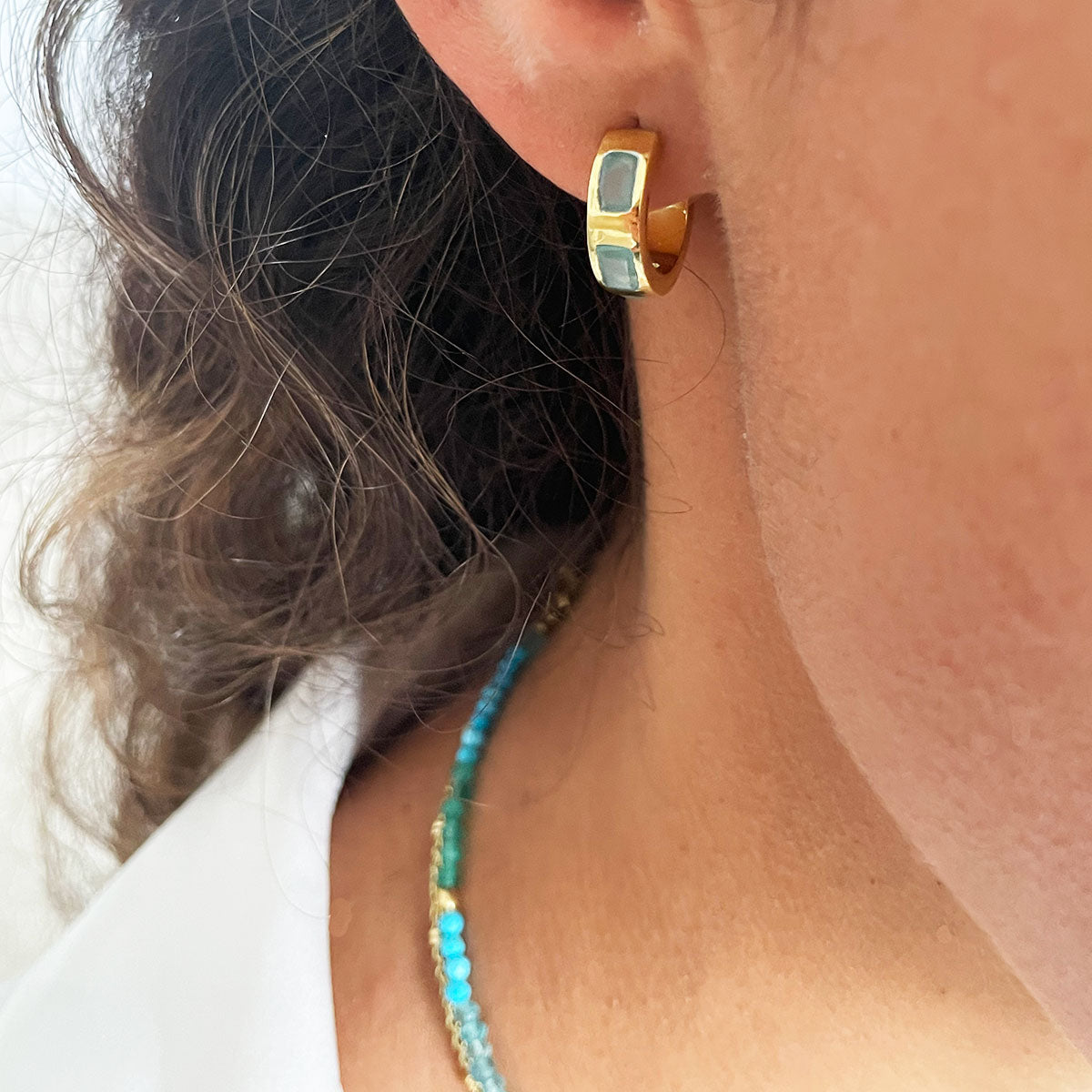 Cora Chunky Huggie Hoops Pariba Onyx Azuni London