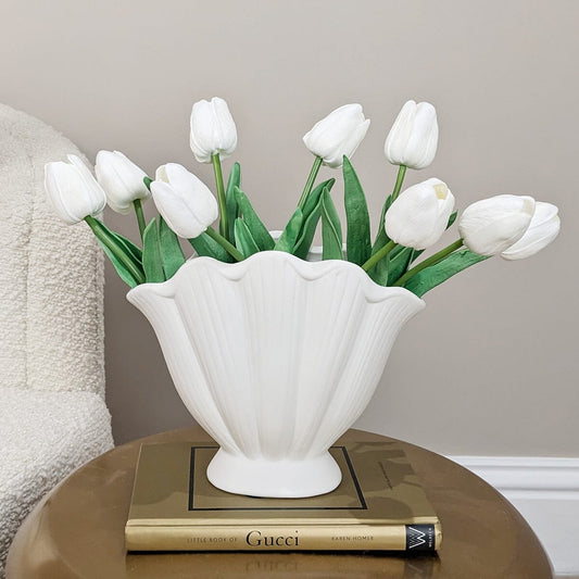 Trixie Neutral Scalloped Shell Vase - Rosey's Creations