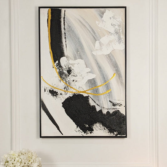 Verona Black, Taupe & White Abstract Paint Brush Effect Textured Canvas Wall Art - Rosey's Creations