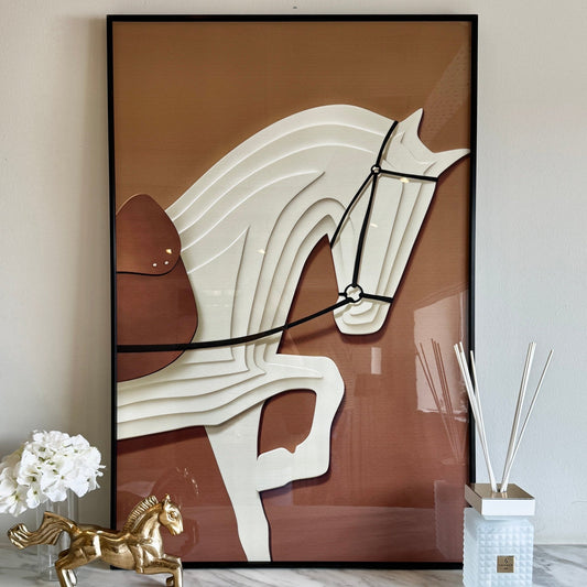 Vivienne Rust 3D Effect Horse Print Framed Wall Art - 60x90cm - Rosey's Creations