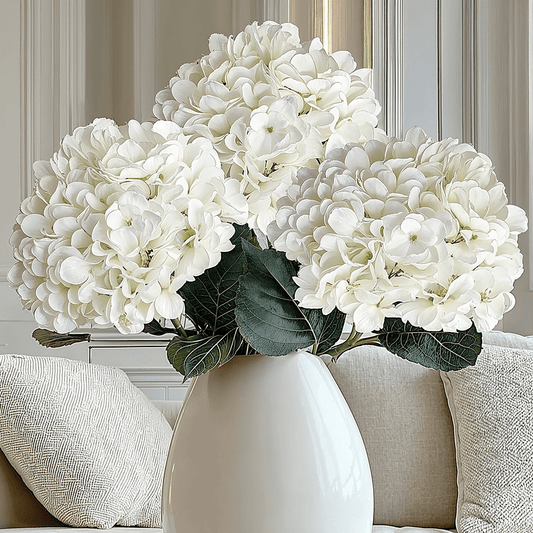 White Giant Pom Pom Hydrangea Single Stem Flower - Set of 3 - Rosey's Creations