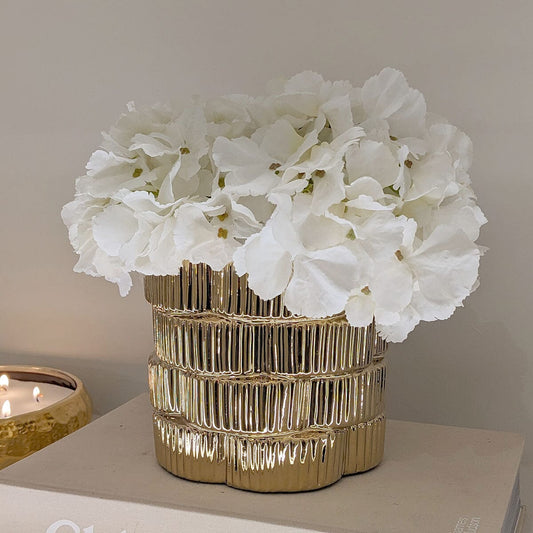 Willow Gold Ribbed Ceramic Planter - Rosey's Creations