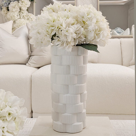 Willow Large White Ribbed Ceramic Vase - Rosey's Creations