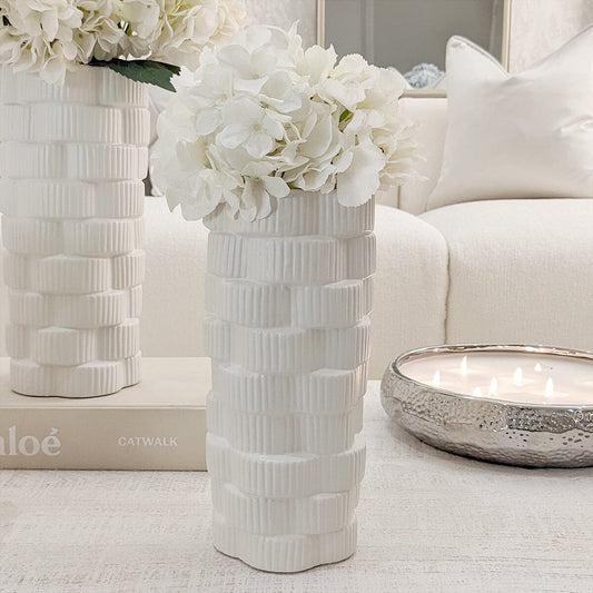 Willow Medium White Ribbed Ceramic Vase - Rosey's Creations