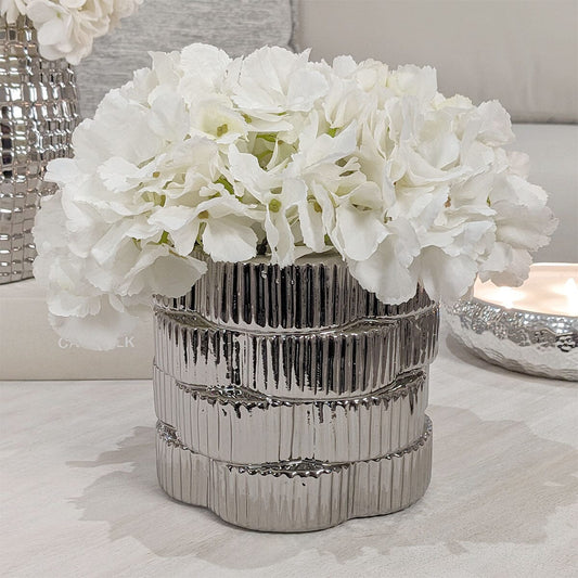 Willow Silver Ribbed Ceramic Planter - Rosey's Creations
