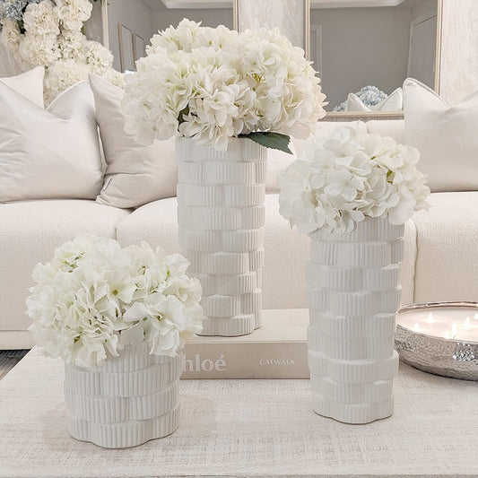 Willow White Ribbed Ceramic Vases - Set of 3 - Rosey's Creations