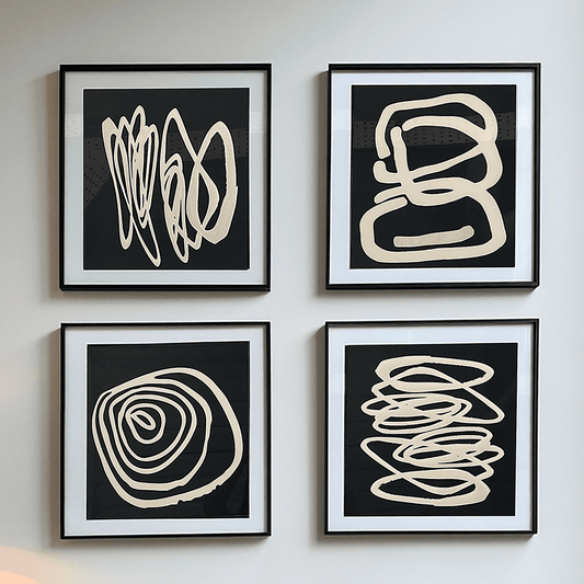 Winchester Monochrome Abstract Squiggle Framed Wall Art - Set of 4 - Rosey's Creations