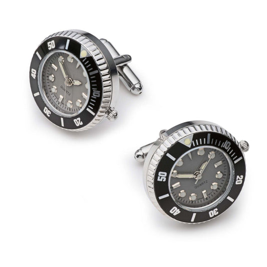 Working Watch Cufflinks In Silver and Grey.