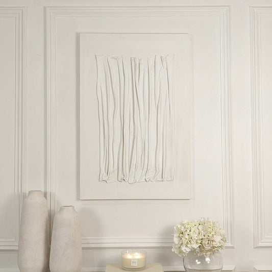 Wren White Textured Abstract Lines Canvas Wall Art.