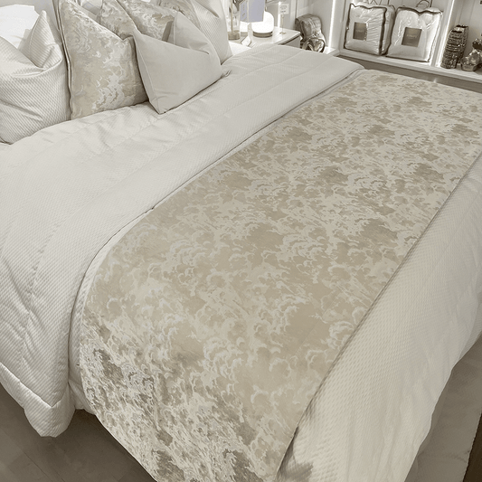 Yasmin Gold & Cream Metallic Cloud Print Bed Runner.