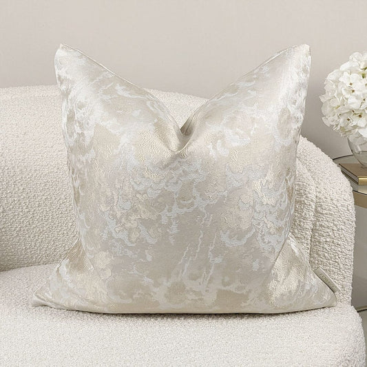 Yasmin Gold & Cream Metallic Cloud Print Cushion - 50x50cm - Rosey's Creations