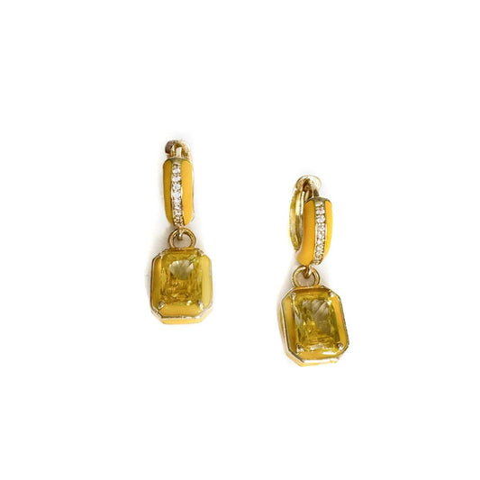 Zoe Yellow Enamel Huggie Hoop Jewel Earrings - Rosey's Creations