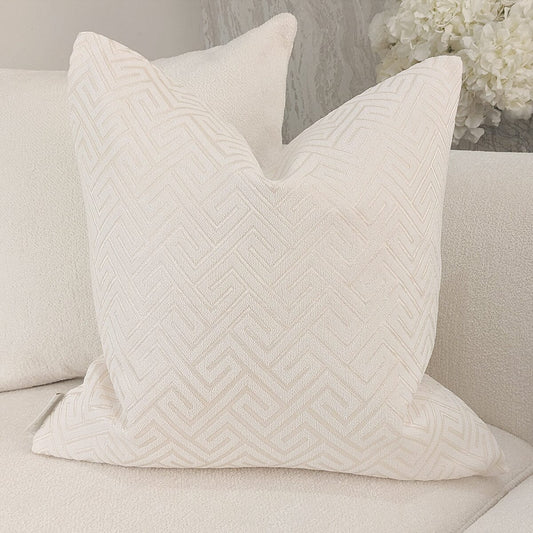 Zosia Cream & Gold Stitched Geometric Cushion - 50x50cm.